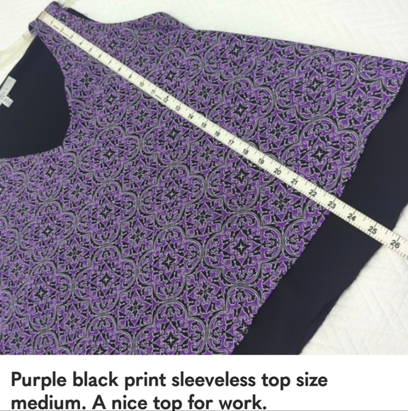 Summer Top purple black print sleeveless Casual to dressy Lightweight top - Picture 10 of 11